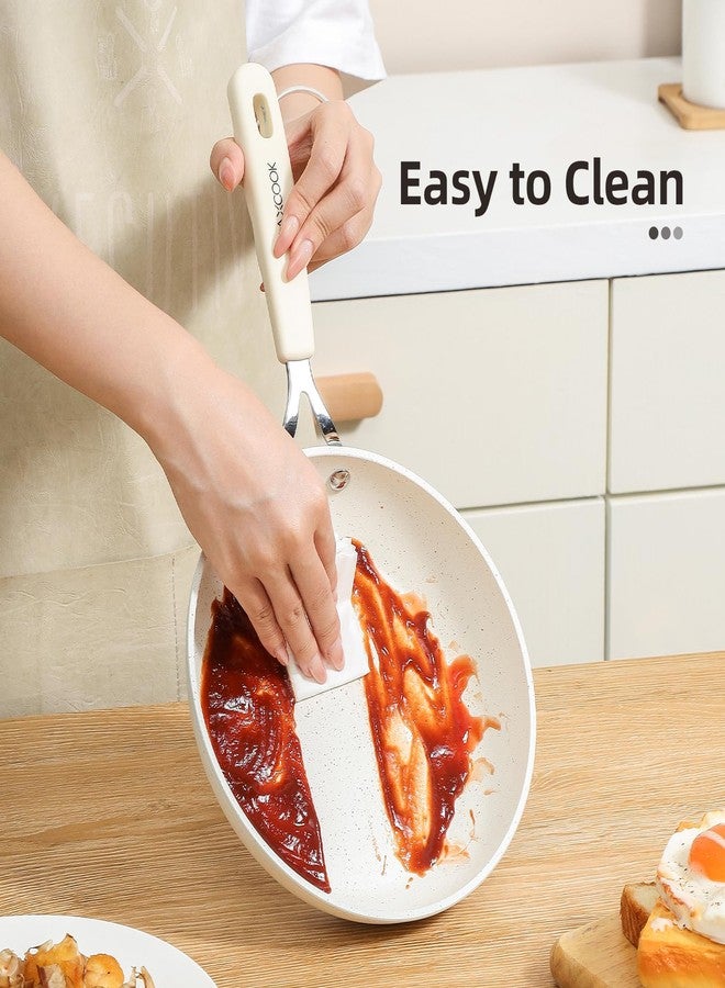 MAX COOK MAXCOOK Mini Nonstick Egg Pan, 6.3 Inch Omelet Pan, Small Single Serve Egg Nonstick Skillet, Medical Stone Coating Cookware with Heat-Resistant Handle (16 cm, White) - Image 3